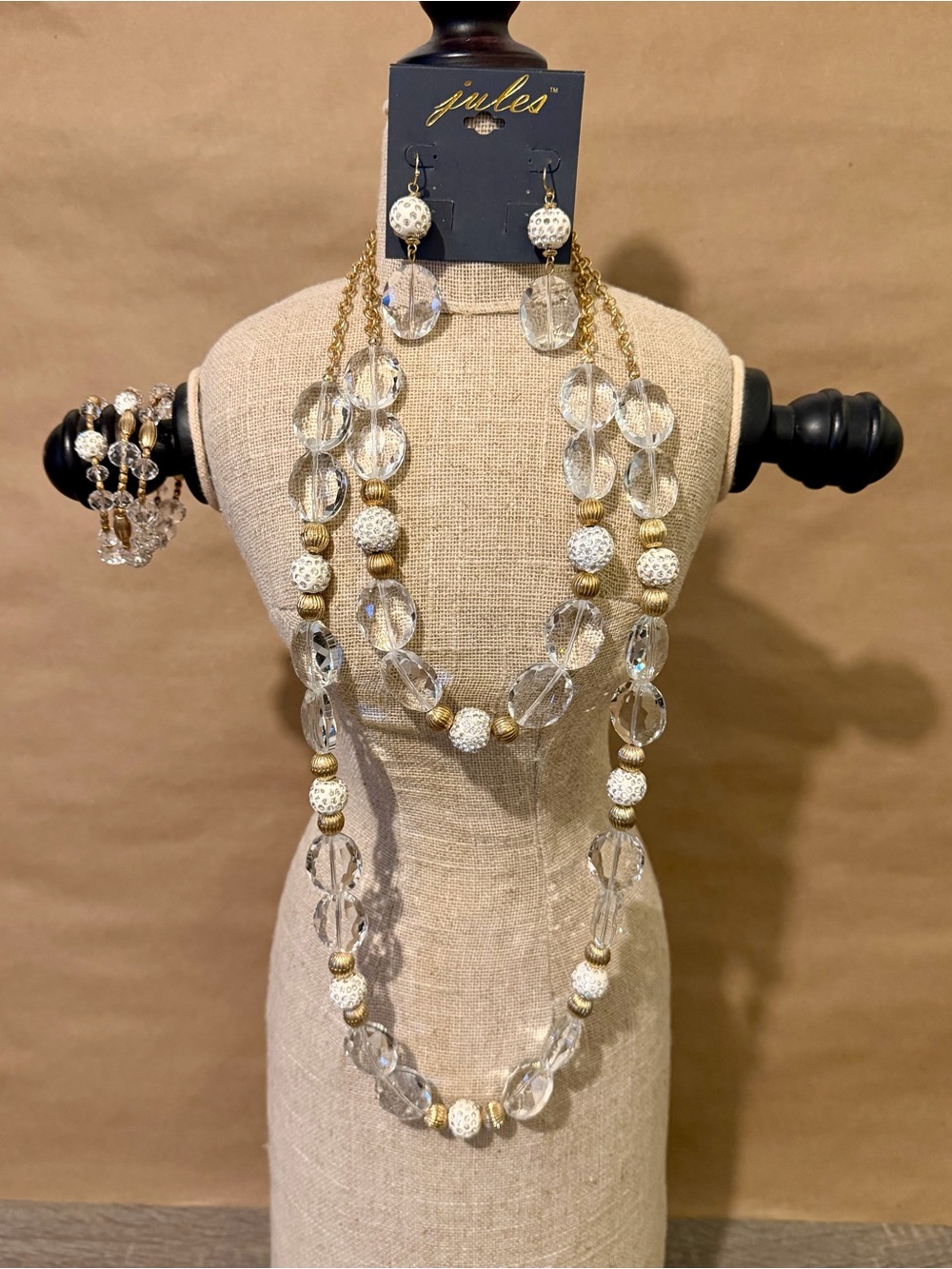 Jules  Clear Crystal and Gold Bead  Necklace Set  (400)